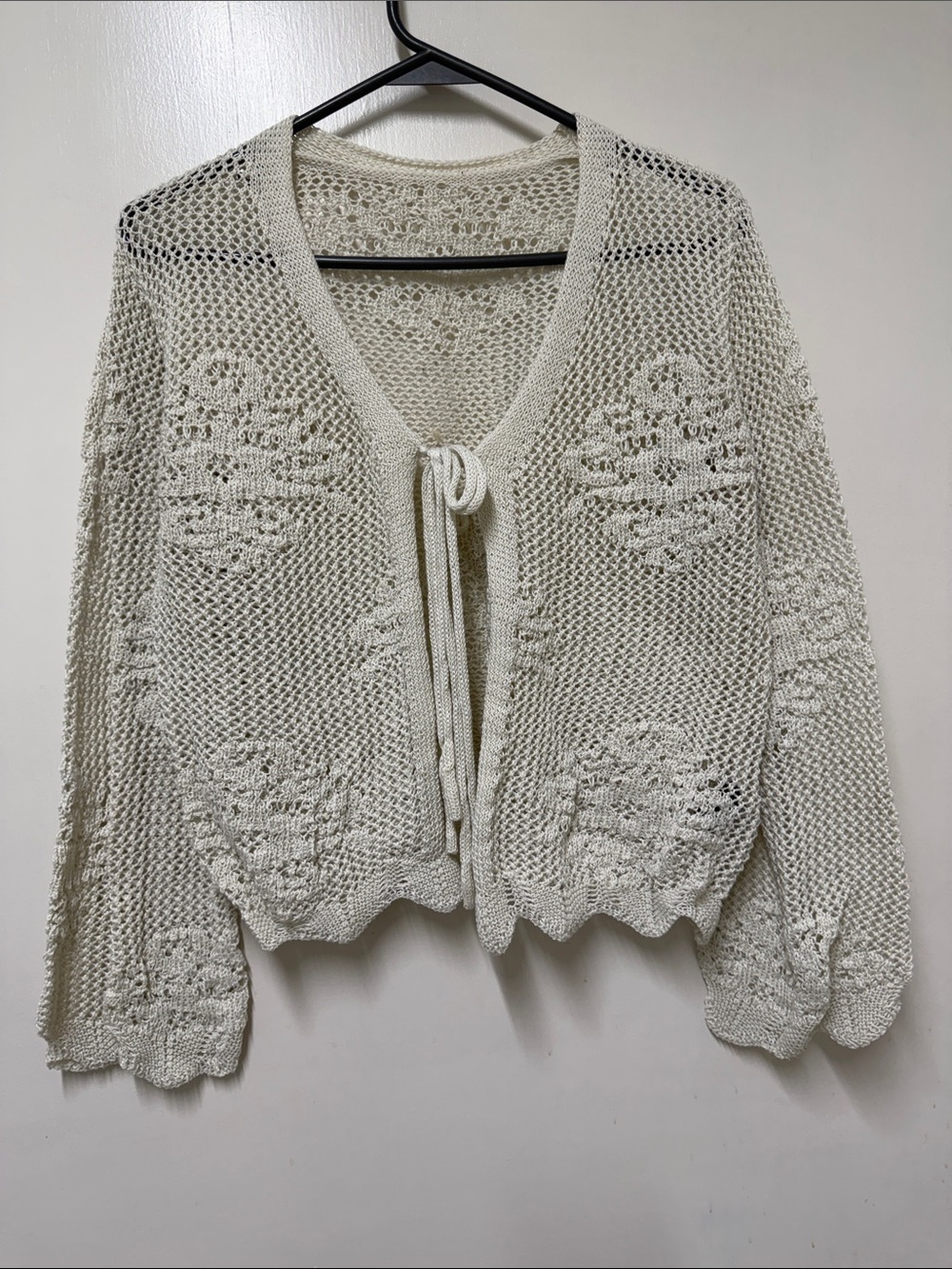 SHEIN Cream Open-Knit Tie-Front Women's Cardigan